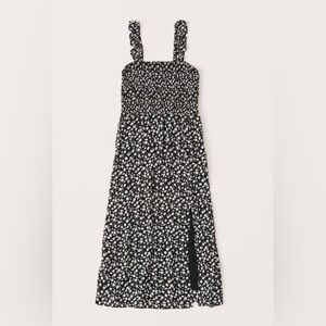 Women's Black Floral Smocked Midi Dress